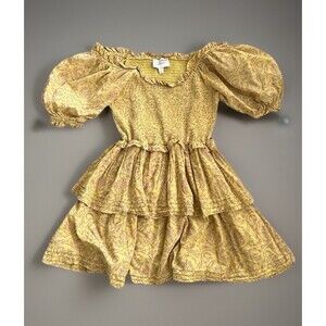 Cleobella Women’s Small Luna Mini Tiered Skirt Dress in Camellia Yellow Fall